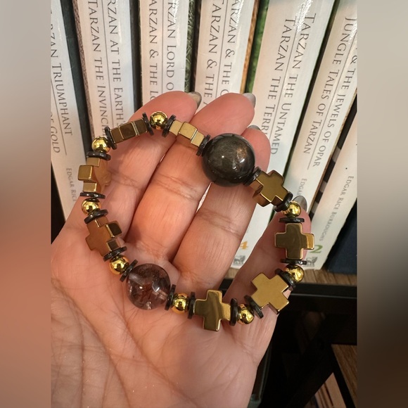 HEMATITE + GOLD OBSIDIAN + PHANTOM NATURAL STONES  BRACELET size 7” - Picture 13 of 15